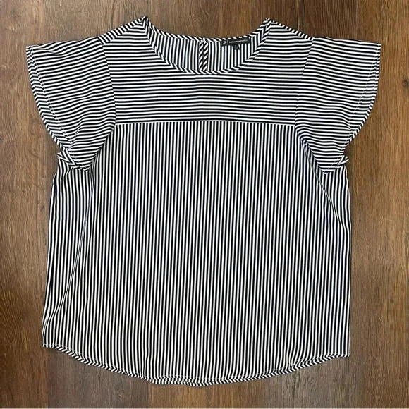 Adrianna papell black striped blouse SZ LG - Picture 1 of 4